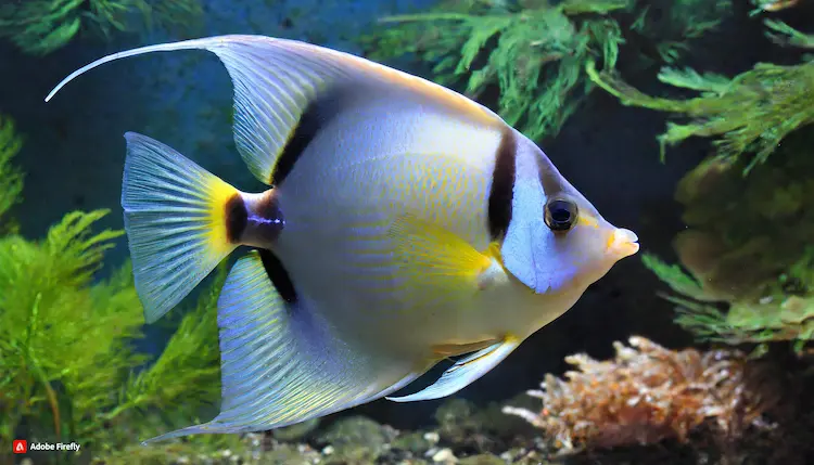 A captivating Platinum Angelfish displaying its striking platinum hue.