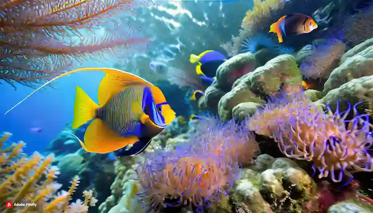 Natural reef habitat where regal angelfish thrive among corals and diverse marine life