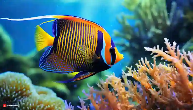 Regal angelfish grazing on corals in their natural behavior